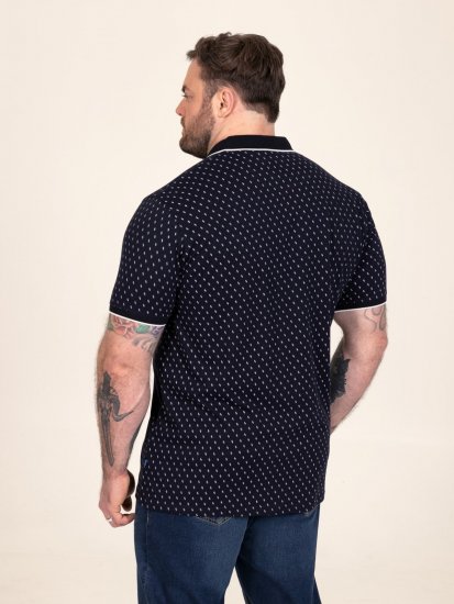 D555 Reid AOP Polo With Jacquard Collar, Pocket And Cuffs Navyblau - Polo-shirts für herren - Polo-Shirts für Herren in großen Größen