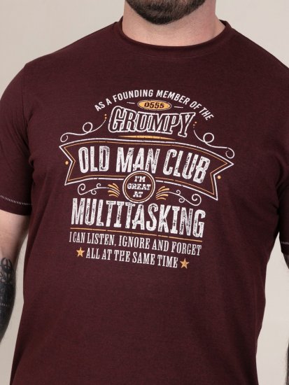 D555 Baldwin Grumpy Old Man Club Print Crew Neck T-shirt Burgundy/ Black Twist - Herren-T-Shirts - Herren-T-Shirts in großen Größen