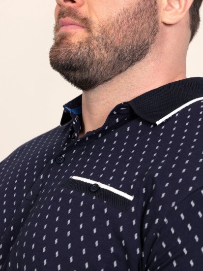 D555 Reid AOP Polo With Jacquard Collar, Pocket And Cuffs Navyblau - Polo-shirts für herren - Polo-Shirts für Herren in großen Größen