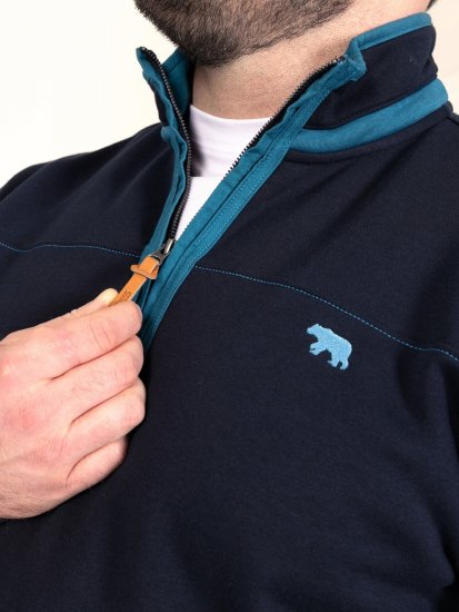 D555 Conway 2 1/4 Zip Neck Fleece Sweatshirt With Bear Logo Navyblau - Herren-sweater und -hoodies - Herren-Sweater und -Hoodies in großen Größen