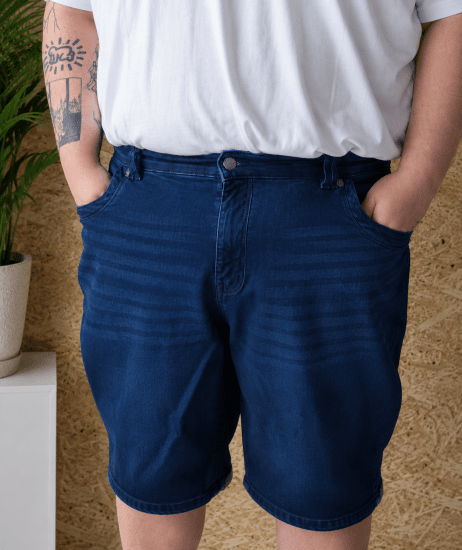 Kam Jeans Pepe Knitted Denim Shorts Random Mid Wash Blue - Herrenshorts - Herrenshorts in großen Größen
