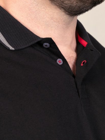 D555 Potts Jersey Polo With Jacquard Collar & Cuffs Schwarz - Polo-shirts für herren - Polo-Shirts für Herren in großen Größen