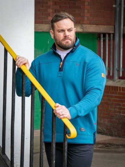 D555 Conway 1 1/4 Zip Neck Fleece Sweatshirt With Bear Logo Teal - Herren-sweater und -hoodies - Herren-Sweater und -Hoodies in großen Größen