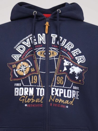 D555 Hector Adventurer Printed Zip Through Hoody Navyblau - Herren-sweater und -hoodies - Herren-Sweater und -Hoodies in großen Größen