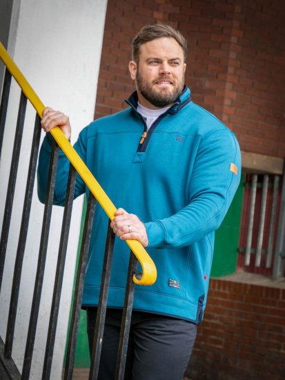 D555 Conway 1 1/4 Zip Neck Fleece Sweatshirt With Bear Logo Teal - Herren-sweater und -hoodies - Herren-Sweater und -Hoodies in großen Größen