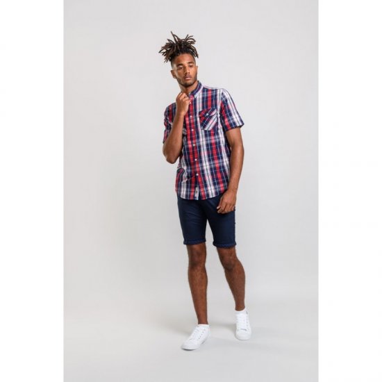D555 Terell Shirt Navy/Red - Herrenhemden - Herrenhemden in großen Größen