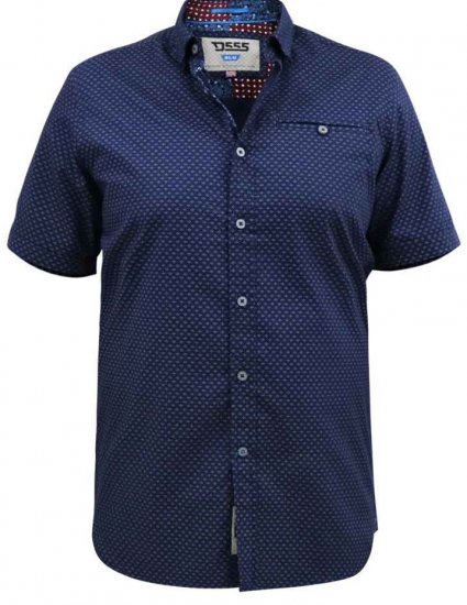 D555 Telford S/S Micro Ao Print Shirt Navy - Herrenhemden - Herrenhemden in großen Größen