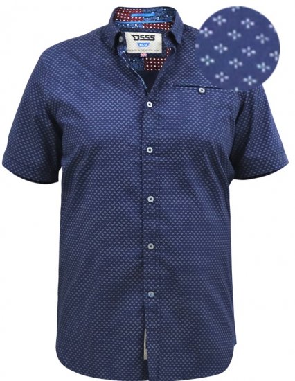 D555 Telford S/S Micro Ao Print Shirt Navy - Herrenhemden - Herrenhemden in großen Größen
