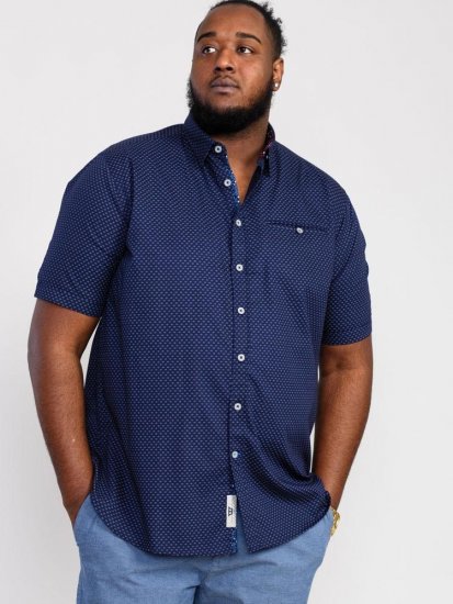 D555 Telford S/S Micro Ao Print Shirt Navy - Herrenhemden - Herrenhemden in großen Größen