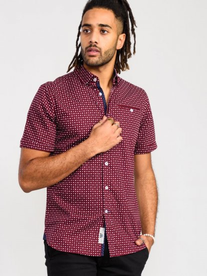 D555 Hillcrest S/S Micro Ao Print Shirt Burgundy - Herrenhemden - Herrenhemden in großen Größen