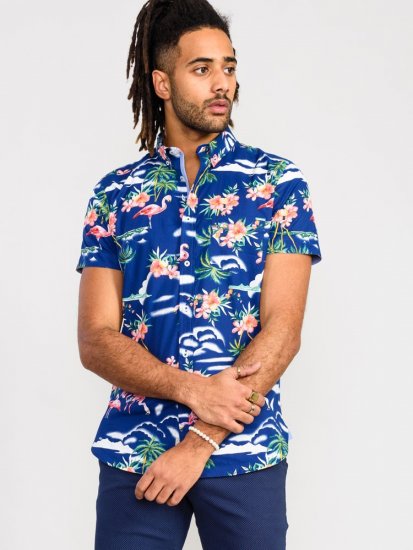 D555 Durham Flamingo Hawaiian Ao Print Shirt - Herrenhemden - Herrenhemden in großen Größen