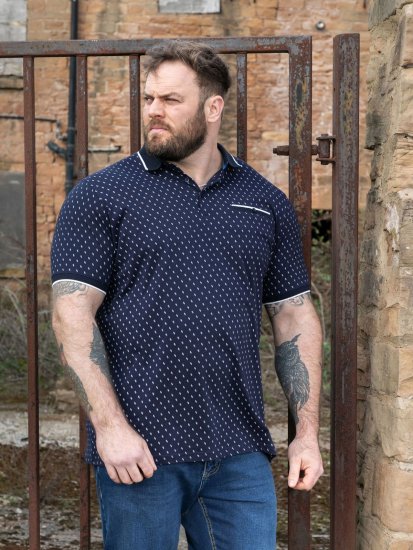 D555 Reid AOP Polo With Jacquard Collar, Pocket And Cuffs Navyblau - Polo-shirts für herren - Polo-Shirts für Herren in großen Größen