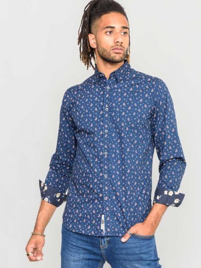 D555 Edmund AOP Shirt Navy - Herrenhemden - Herrenhemden in großen Größen