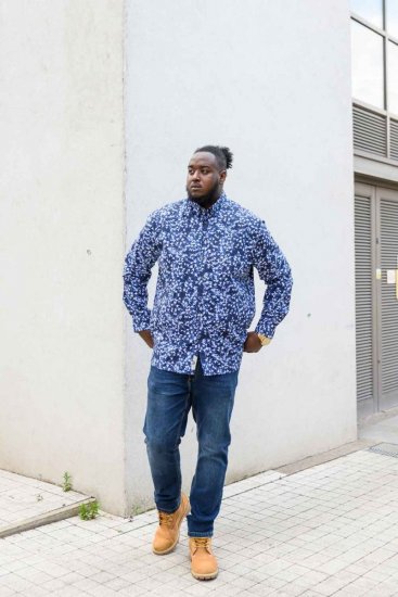 D555 Harrow AOP Shirt Blue - Herrenhemden - Herrenhemden in großen Größen