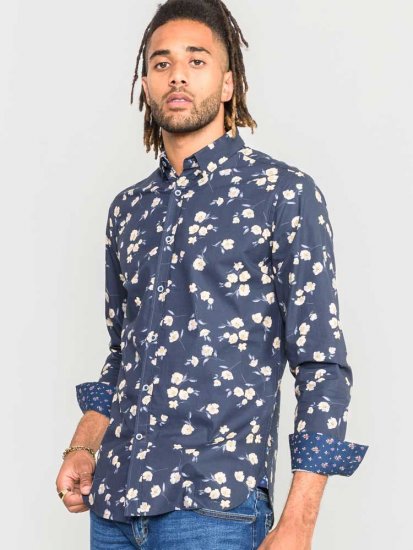 D555 Rooksey Floral Print Shirt Navy - Herrenhemden - Herrenhemden in großen Größen