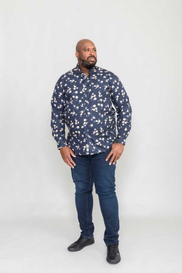 D555 Rooksey Floral Print Shirt Navy - Herrenhemden - Herrenhemden in großen Größen