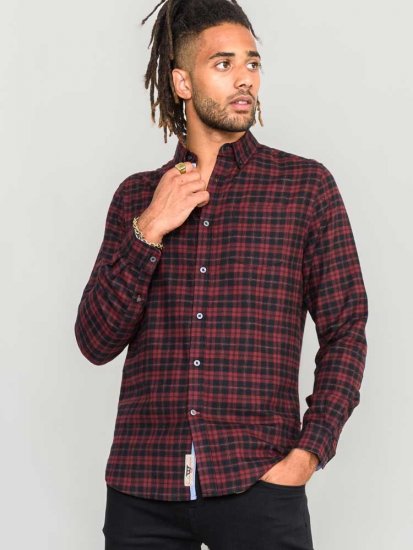D555 Holton Dark Red Checked Flannel Shirt - Herrenhemden - Herrenhemden in großen Größen