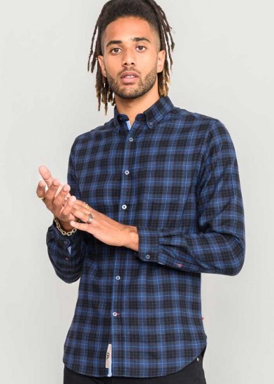 D555 Dovercourt Flannel Check Shirt Blue and Black - Herrenhemden - Herrenhemden in großen Größen