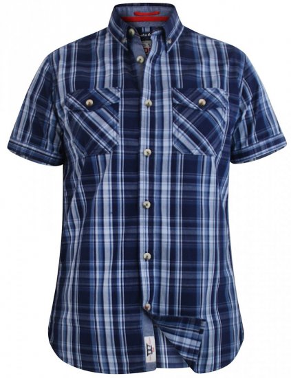 D555 Safford Short Sleeve Navy Check Shirt - Herrenhemden - Herrenhemden in großen Größen