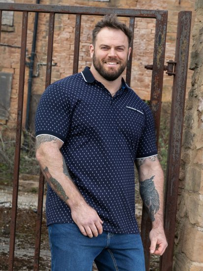 D555 Reid AOP Polo With Jacquard Collar, Pocket And Cuffs Navyblau - Polo-shirts für herren - Polo-Shirts für Herren in großen Größen