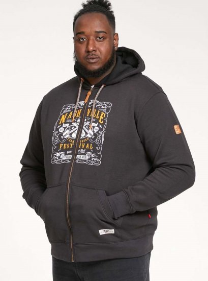 D555 KNEBWORTH Full Zip Hoody With Chest Print Black - Herren-sweater und -hoodies - Herren-Sweater und -Hoodies in großen Größen