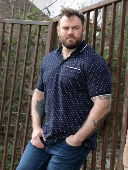 D555 Reid AOP Polo With Jacquard Collar, Pocket And Cuffs Navyblau - Polo-shirts für herren - Polo-Shirts für Herren in großen Größen