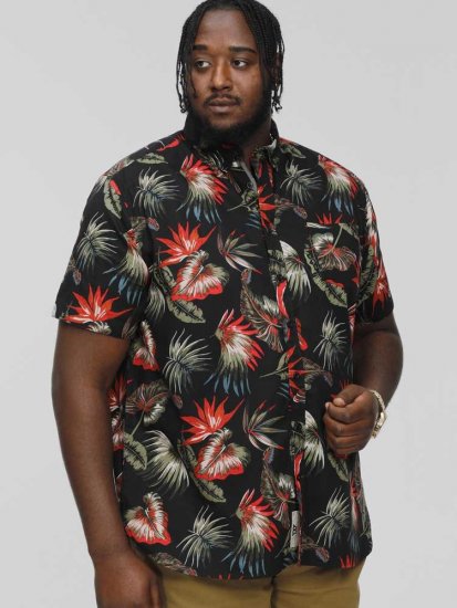 D555 LENNOX Hawaiian AO Print Shirt Black - Herrenhemden - Herrenhemden in großen Größen