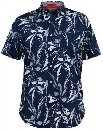 D555 FINLEY Hawaiian AO Print Shirt Navy - Herrenhemden - Herrenhemden in großen Größen
