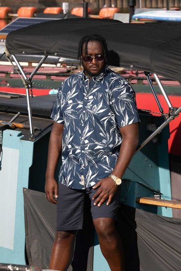 D555 FINLEY Hawaiian AO Print Shirt Navy - Herrenhemden - Herrenhemden in großen Größen