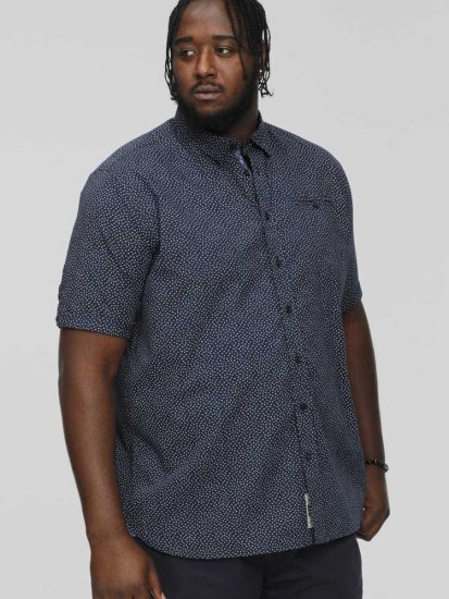D555 BRODY S/S Micro AO Print Shirt Navy - Herrenhemden - Herrenhemden in großen Größen
