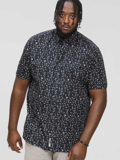 D555 BEAU S/S AO Leaf Print Shirt Navy - Herrenhemden - Herrenhemden in großen Größen