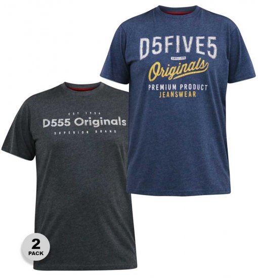 D555 ALFRED 2-Pack Brand Carrier Printed Crew Neck T-Shirts - Herren-T-Shirts - Herren-T-Shirts in großen Größen