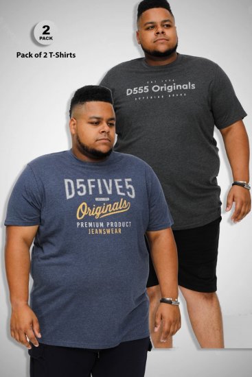 D555 ALFRED 2-Pack Brand Carrier Printed Crew Neck T-Shirts - Herren-T-Shirts - Herren-T-Shirts in großen Größen