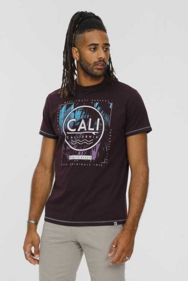 D555 NOVA Cali Surf Printed Crew Neck T-Shirt Plum - Herren-T-Shirts - Herren-T-Shirts in großen Größen