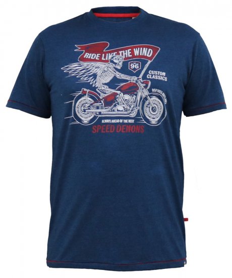 D555 BRADFORD Skeleton Biker Printed T-Shirt Navy - Herren-T-Shirts - Herren-T-Shirts in großen Größen