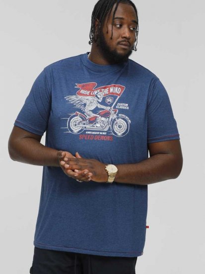 D555 BRADFORD Skeleton Biker Printed T-Shirt Navy - Herren-T-Shirts - Herren-T-Shirts in großen Größen