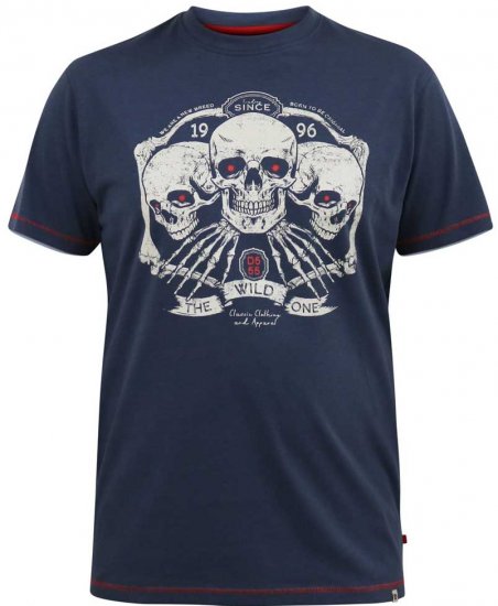 D555 COOK Trio Of Skulls Printed Crew Neck T-Shirt Slate Blue - Herren-T-Shirts - Herren-T-Shirts in großen Größen