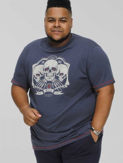 D555 COOK Trio Of Skulls Printed Crew Neck T-Shirt Slate Blue - Herren-T-Shirts - Herren-T-Shirts in großen Größen