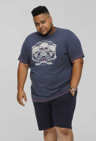 D555 COOK Trio Of Skulls Printed Crew Neck T-Shirt Slate Blue - Herren-T-Shirts - Herren-T-Shirts in großen Größen