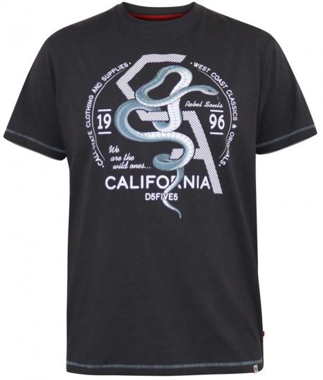 D555 CORTEX California Snake Printed Crew Neck T-Shirt Washed Black - Herren-T-Shirts - Herren-T-Shirts in großen Größen