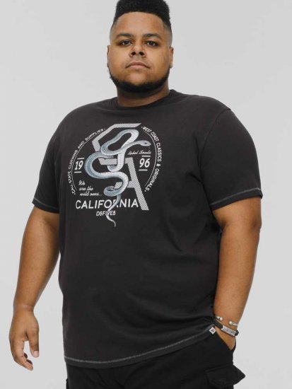 D555 CORTEX California Snake Printed Crew Neck T-Shirt Washed Black - Herren-T-Shirts - Herren-T-Shirts in großen Größen