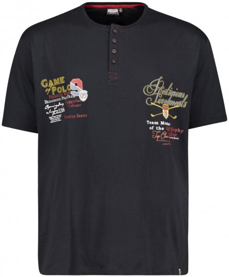 Adamo Dundee Printed Serafino T-shirt Black - Herren-T-Shirts - Herren-T-Shirts in großen Größen