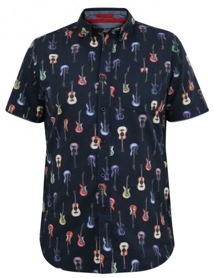 D555 BARRATT Guitar AO Printed Button Down Collar S/S Shirt - Herrenhemden - Herrenhemden in großen Größen