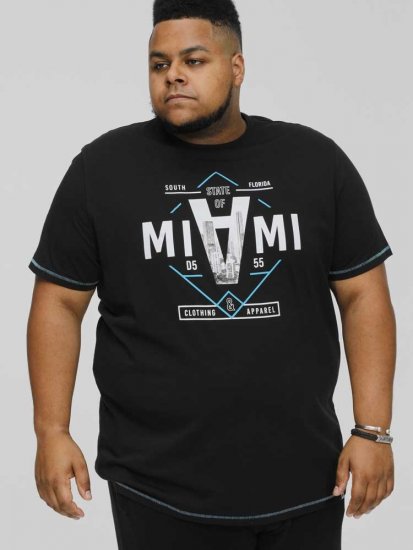 D555 BINGHAM State Of Miami Printed Crew Neck T-Shirt Black - Herren-T-Shirts - Herren-T-Shirts in großen Größen