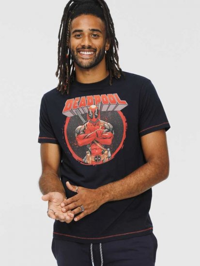 D555 WADE Official Deadpool Printed T-Shirt Dark Navy - Herren-T-Shirts - Herren-T-Shirts in großen Größen