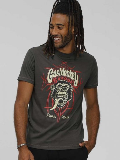 D555 DALLAS Official Gas Monkey Printed Crew Neck T-Shirt Khaki - Herren-T-Shirts - Herren-T-Shirts in großen Größen