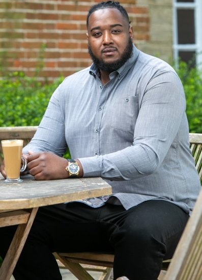 D555 RADCLIFFE Cross Hatch Soft Touch Slub Long Sleeve Shirt With Chest Patch Pocket Charcoal - Herrenhemden - Herrenhemden in großen Größen