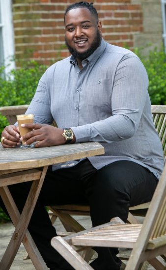 D555 RADCLIFFE Cross Hatch Soft Touch Slub Long Sleeve Shirt With Chest Patch Pocket Charcoal - Herrenhemden - Herrenhemden in großen Größen