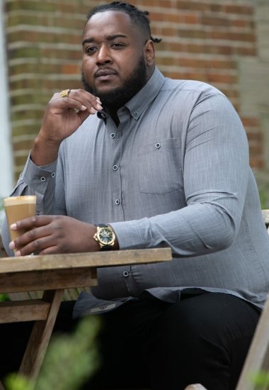 D555 RADCLIFFE Cross Hatch Soft Touch Slub Long Sleeve Shirt With Chest Patch Pocket Charcoal - Herrenhemden - Herrenhemden in großen Größen