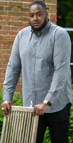 D555 RADCLIFFE Cross Hatch Soft Touch Slub Long Sleeve Shirt With Chest Patch Pocket Charcoal - Herrenhemden - Herrenhemden in großen Größen